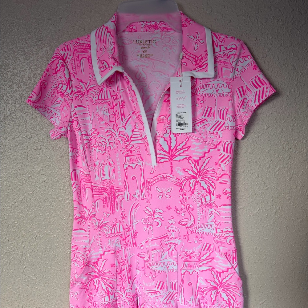 Luxletic Pink Patterned Polo Dress